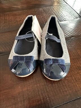 Janie and Jack Gray and Navy Bow Mary Janes
